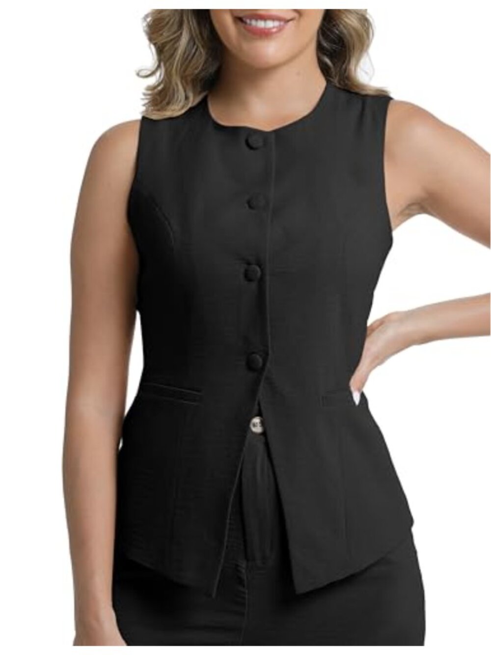 Women's Sleeveless Suit Vest Button Front Blazer Top